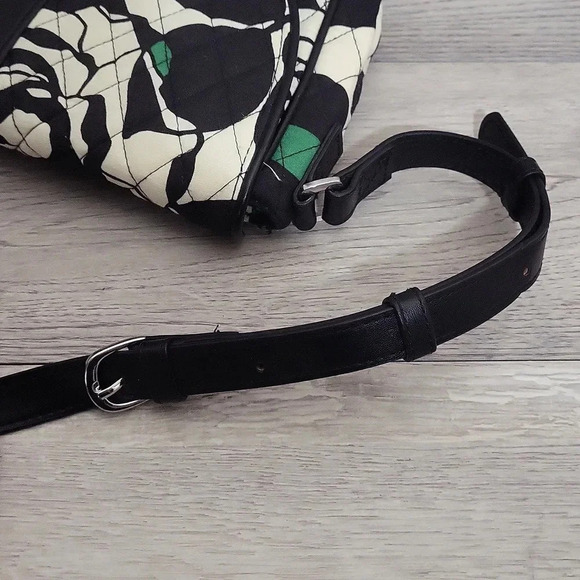 Vera Bradley Imperial Rose Green Black White Slim Saddle Bag Crossbody - Picture 12 of 16